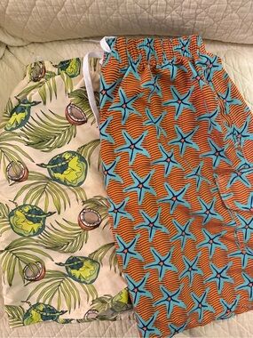 Starfish Print Swim Shorts in Orange and Turquoise & Green & cream 2 pair